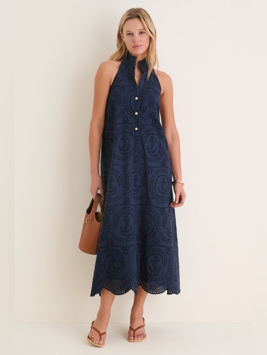 Tuckernuck Dresses & Skirts - Tuckernuck Navy Eyelet Halter Midi Dress
